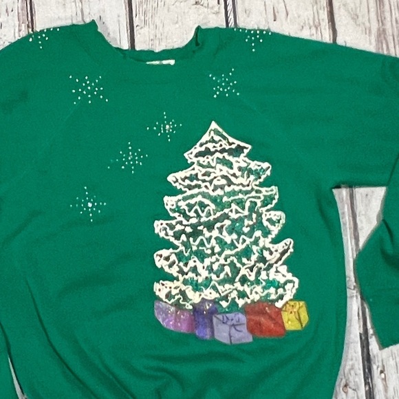 Vintage 80s Christmas Tree Xmas Ugly Sweater Party 1980s Pullover Sweatshirt - Picture 8 of 8
